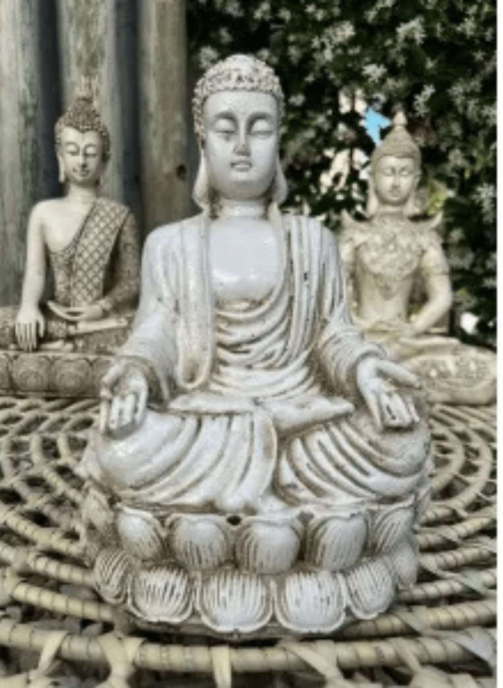 Buda base flor de loto y manos hacia adelante