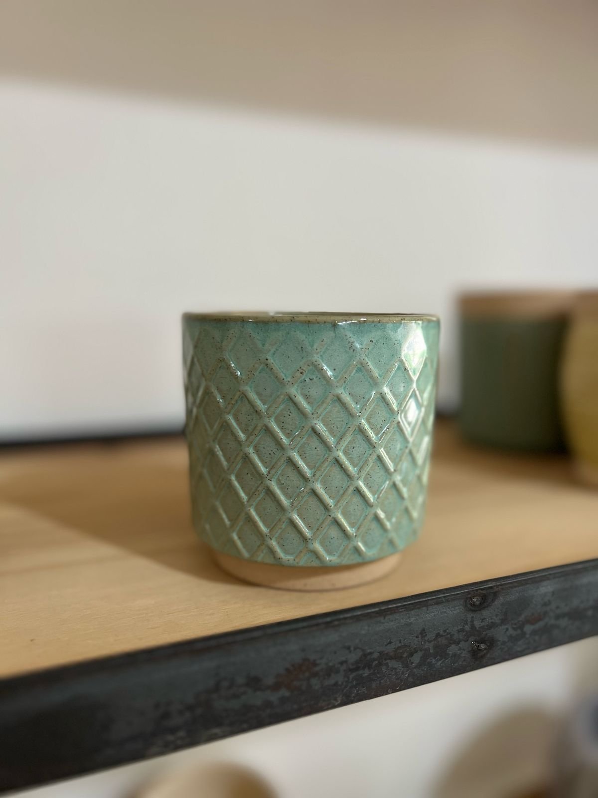Maceta de cerámica Rombos verde - Image 3