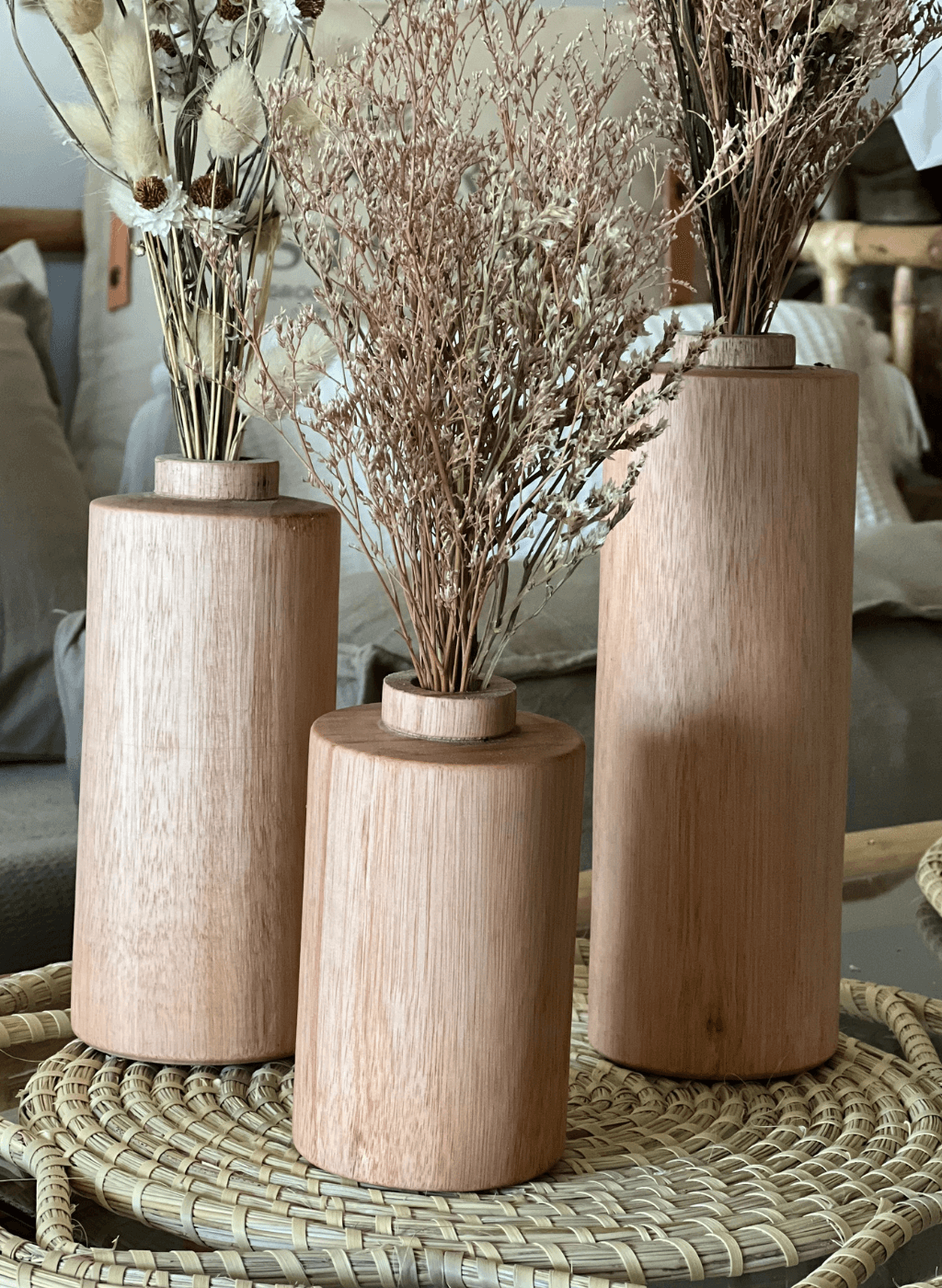 Floreros de madera Antique set x3